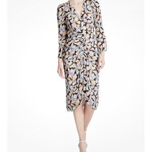 Rebecca Taylor Women's Midi Bow Fleur Dress Silk Black/Pink Floral-sz 10